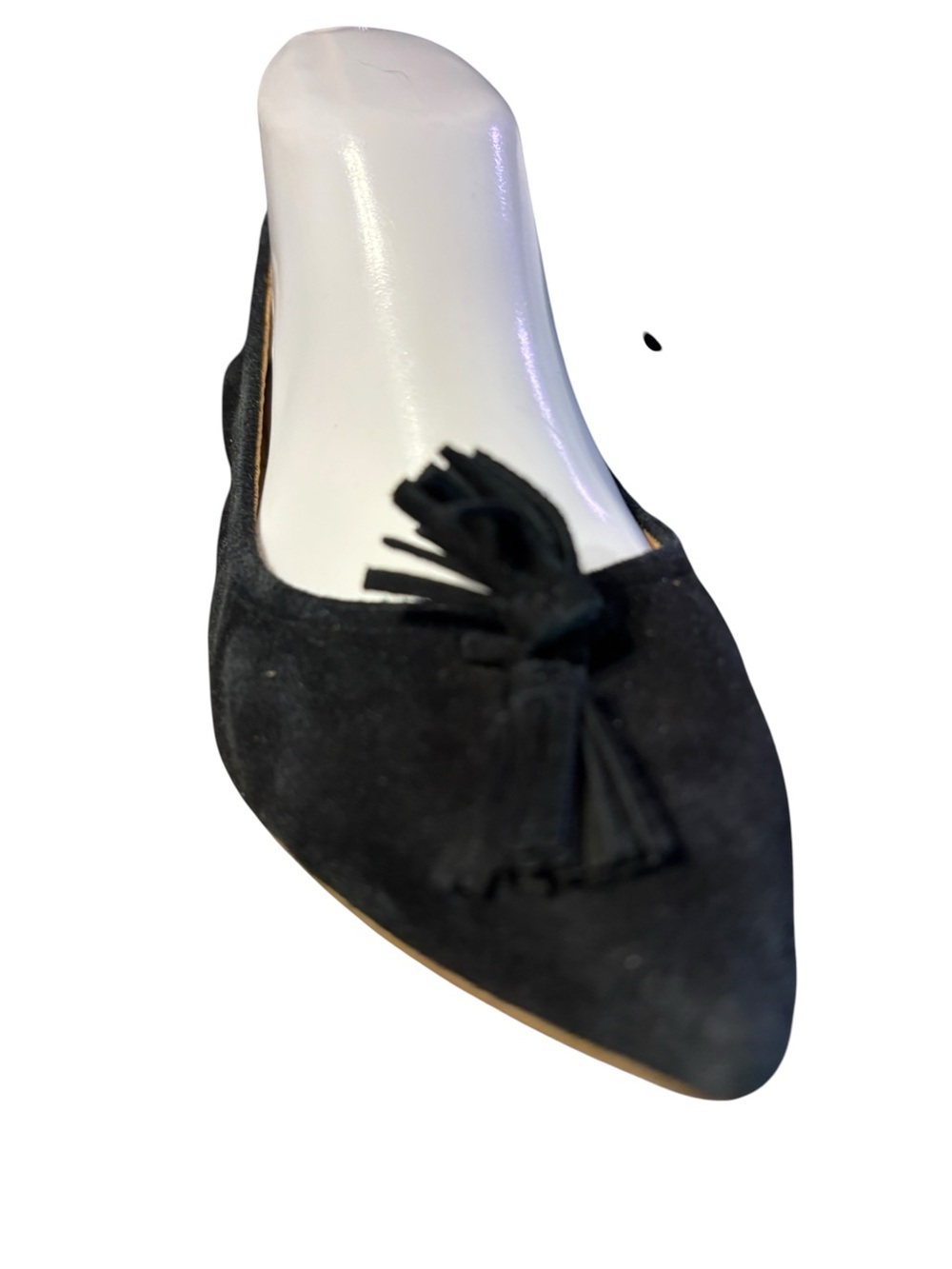 Women's Black Suede Pointed Toe Tassel Ballet Flats - Picture 3 of 16